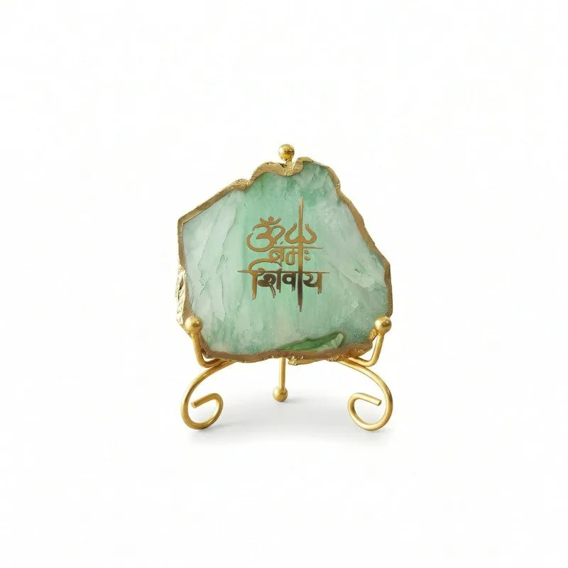 Om Namah Shivay Agate Showpiece With Stand - Green media 3