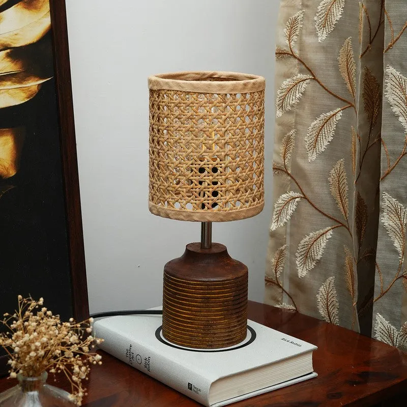 Wovique Cotton Table Lamp With Wooden Base - Beige media 3