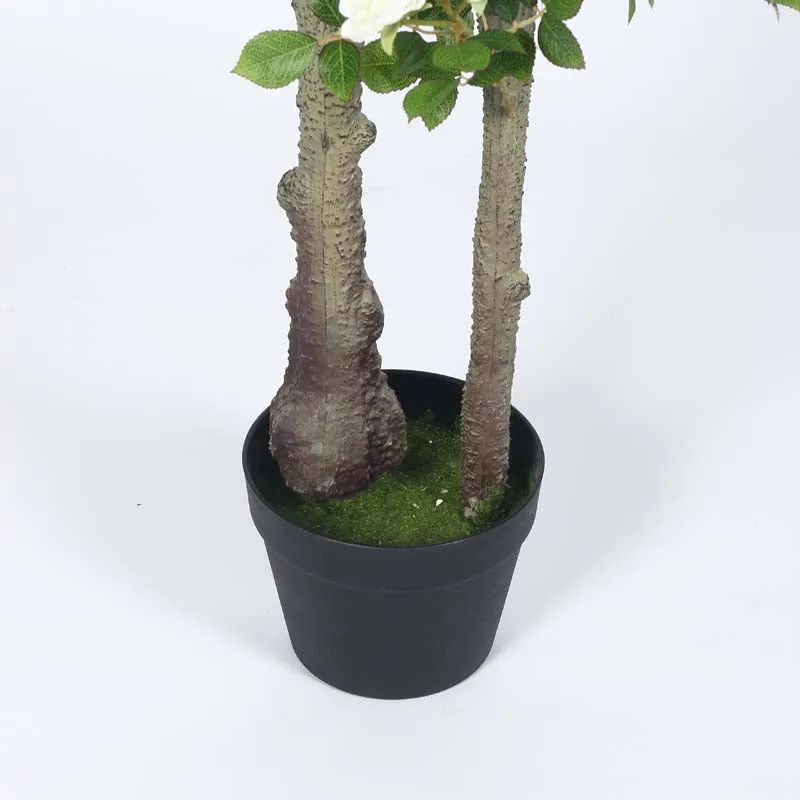 Faux Lush Mini Camellia Plant With Black Plastic Pot (White) - 4.3 Feet media 5