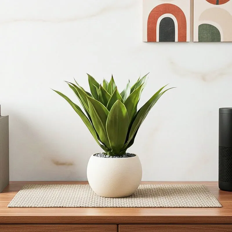 Aurelo Artificial Agave Plant With Black Plastic Pot - 1.5 ft media 1