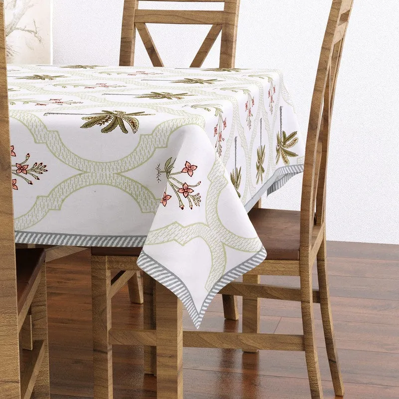 Tropical Cotton Table Cover - Olive Green,Peach media 3