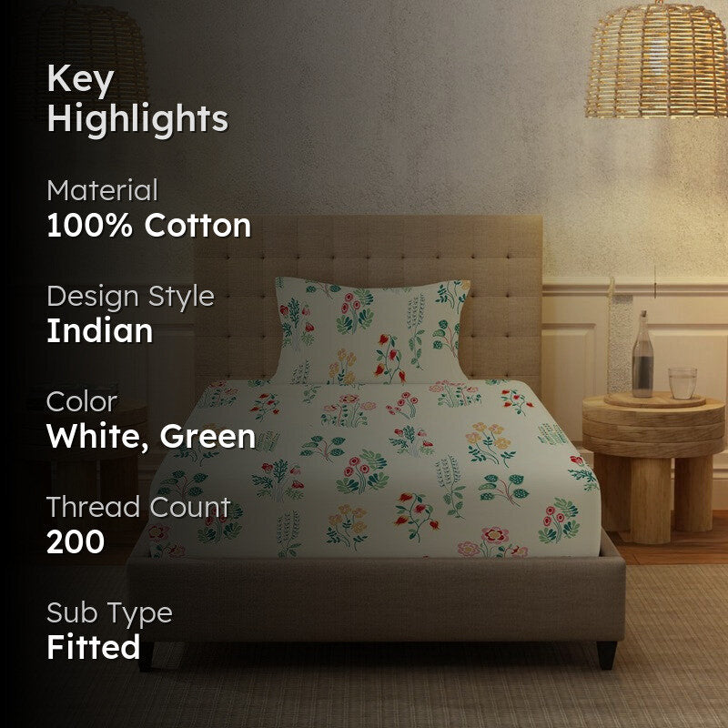 Urban Space AbstraLux Fitted Cotton Bedsheet (Green) - 200 TC media 2