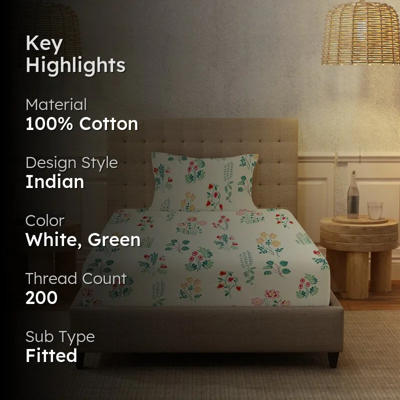 Urban Space AbstraLux Fitted Cotton Bedsheet (Green) - 200 TC - 2