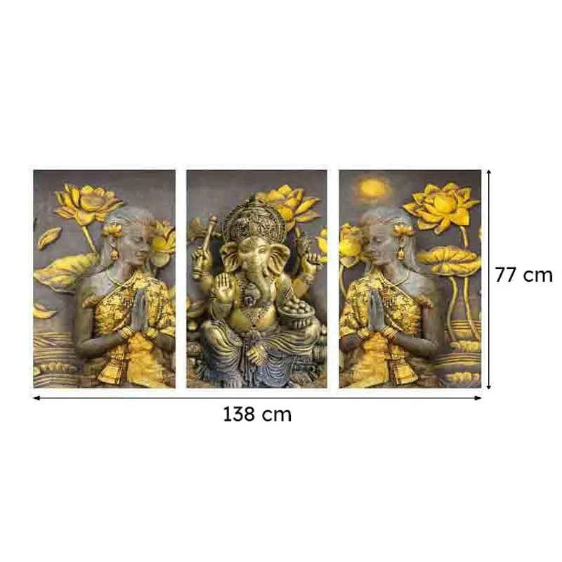 Ganpati Bappa Poly Canvas Wall Art - Three Piece Set media 8