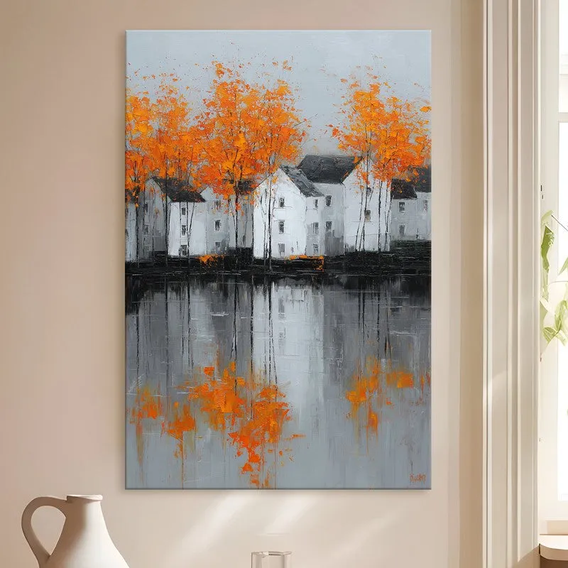 Serene Lakeside Homes Canvas Wall Art media 4