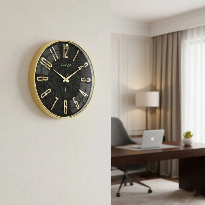 Elite Numeric Plastic Wall Clock - Black & Gold media 5