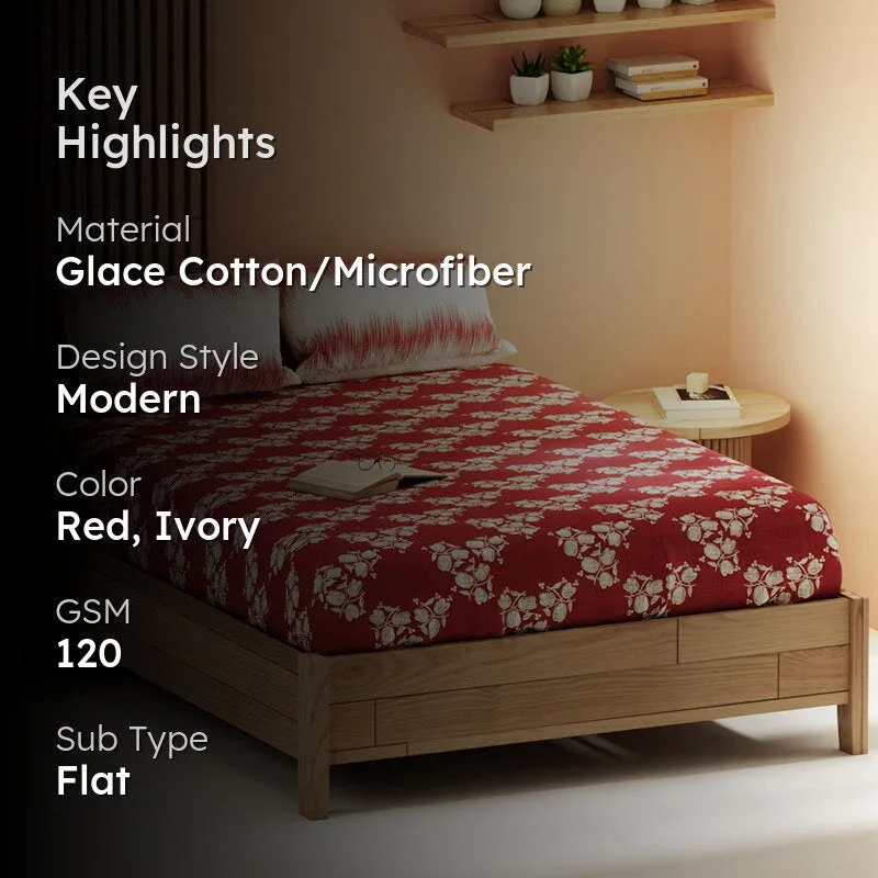 Quincy Floral Microfiber Bedsheet (Red) - 120 GSM media 2