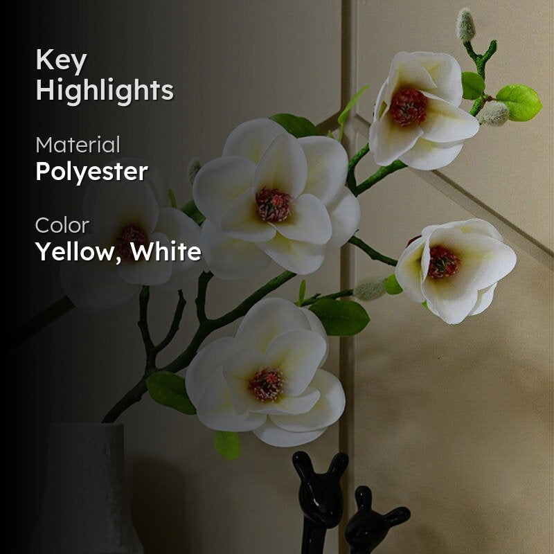 Artificial Magnolia Flower Stick - White & Yellow media 2