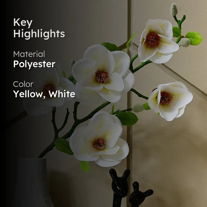 Artificial Magnolia Flower Stick - White & Yellow media 2