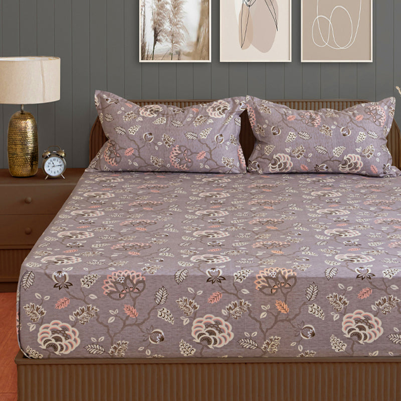 Swayam Light Brown Floral Cotton Bedsheet - 180 TC media 4