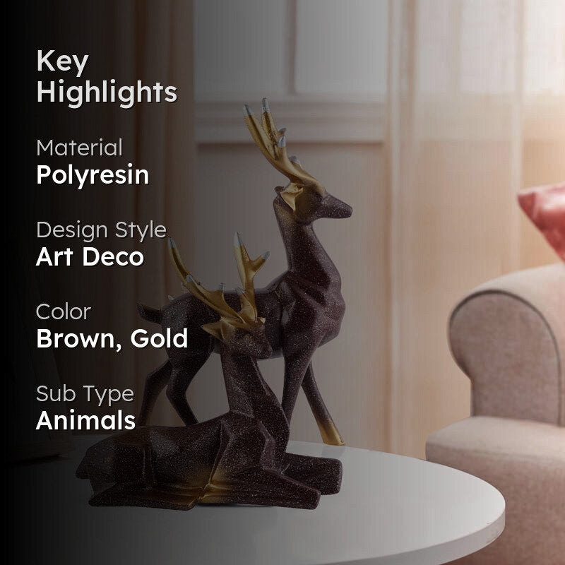 Opulent Stag Painted Polyresin Show Piece (Coffee) - Set Of Two media 2