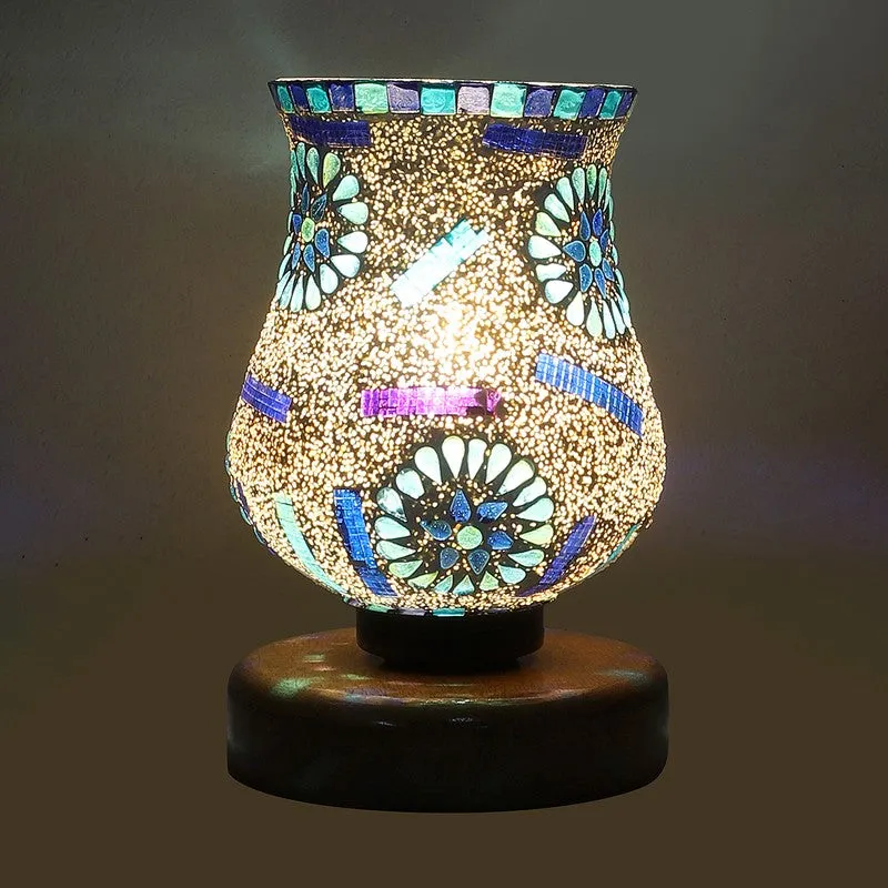 Feluxe Mosaic Glass Table Lamp With Wooden Base - Multicolor media 7