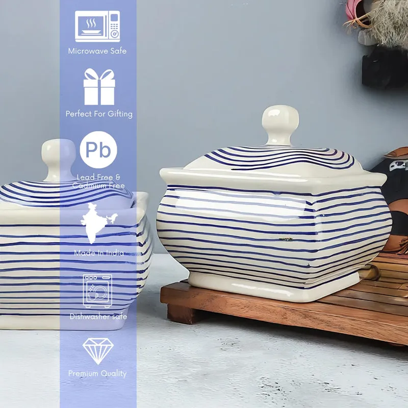 Tiare Handcrafted Jar (Blue & White/200 mL) - Set Of Two media 5