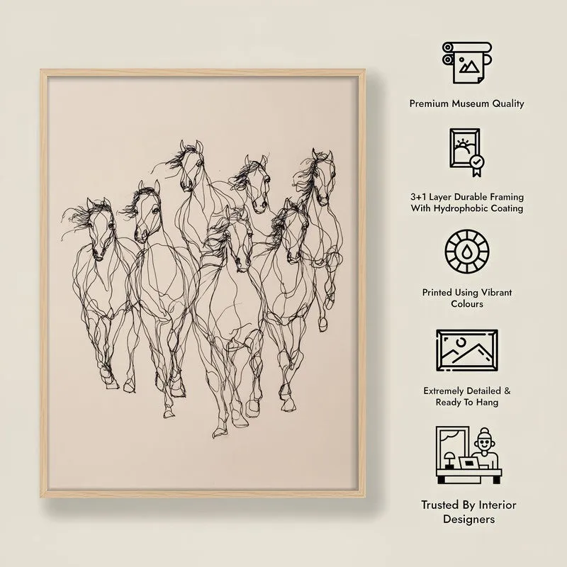 Graceful Horse Lines Wall Painting With Brown Frame media 10