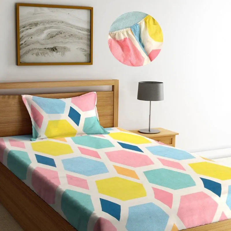 Agnes Geometric Fitted Microfiber Bedsheet (Multicolor) - 130 GSM media 3