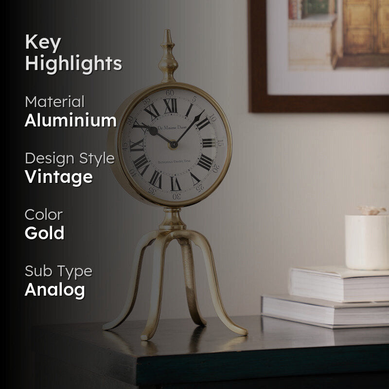 Nora Antique Aluminum Table Clock - Gold media 2