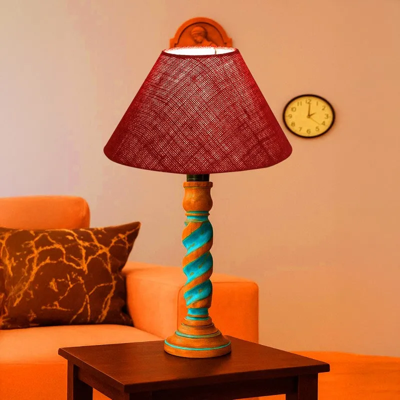 Elara Oryn Wooden Table Lamp - Maroon media 1