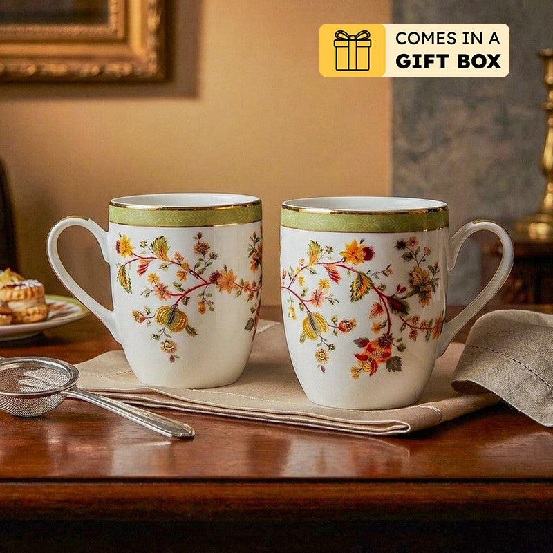 Painted 24k Gold Brushed Porcelain Coffee Mug (280 mL Each) - Set of Six