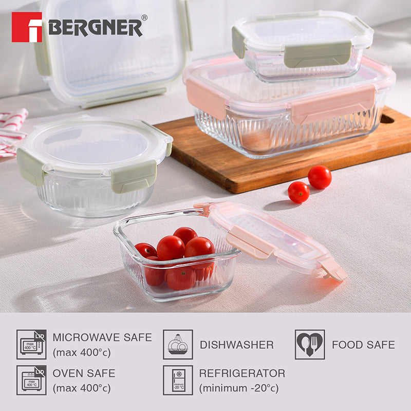 Bergner Glass Vault Airtight Glass Tiffin Box (Peach) - 1500 mL media 6