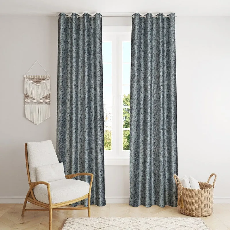SoftFall Printed Curtains (Grey) - Set Of Two media 1