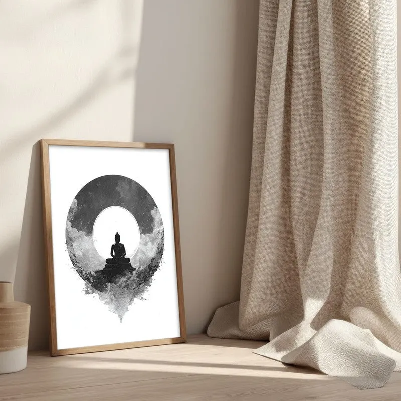 Meditation in Monochrome Buddha Wall Painting With Brown Frame media 3
