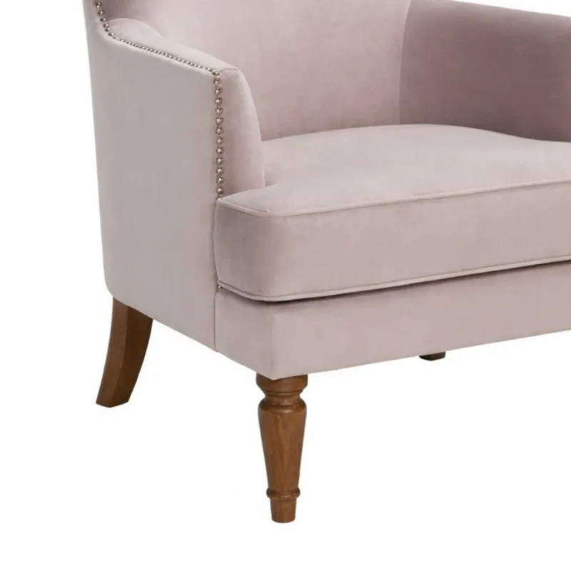 Elysian Teak Wood & Velvet Luxe Lounge Chair - Pink media 5