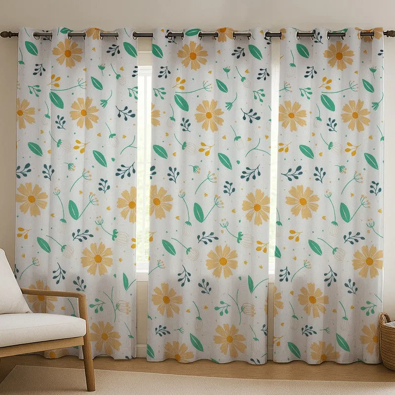 BloomSpry Cotton Curtains (green,orange) - Set Of Three media 1