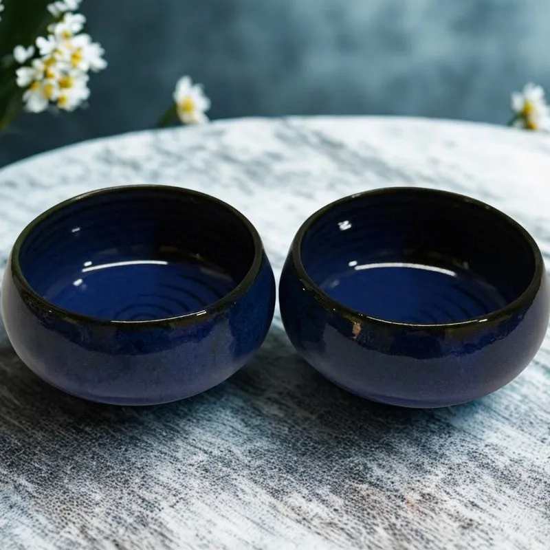Nocturne Handcrafted Ceramic Dip Bowls (Blue,150 mL) - Set Of Two media 4