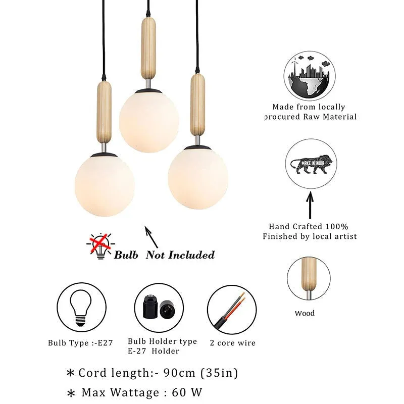 Three-light cluster lamp shown with icons and product callouts on a white background