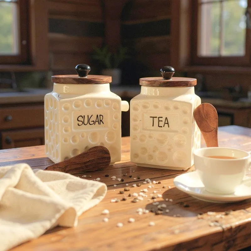Rustica White Ceramic Container With Wooden Spoons - Four Piece Set media 4
