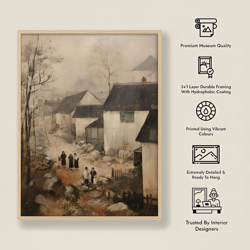 Winter Cottages Archival Canvas Wall Art - Natural Brown Frame media 8