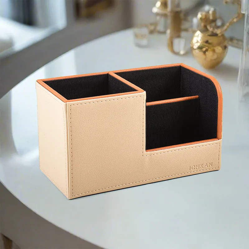 Tisca Faux Leather Desk Organizer - Beige media 1