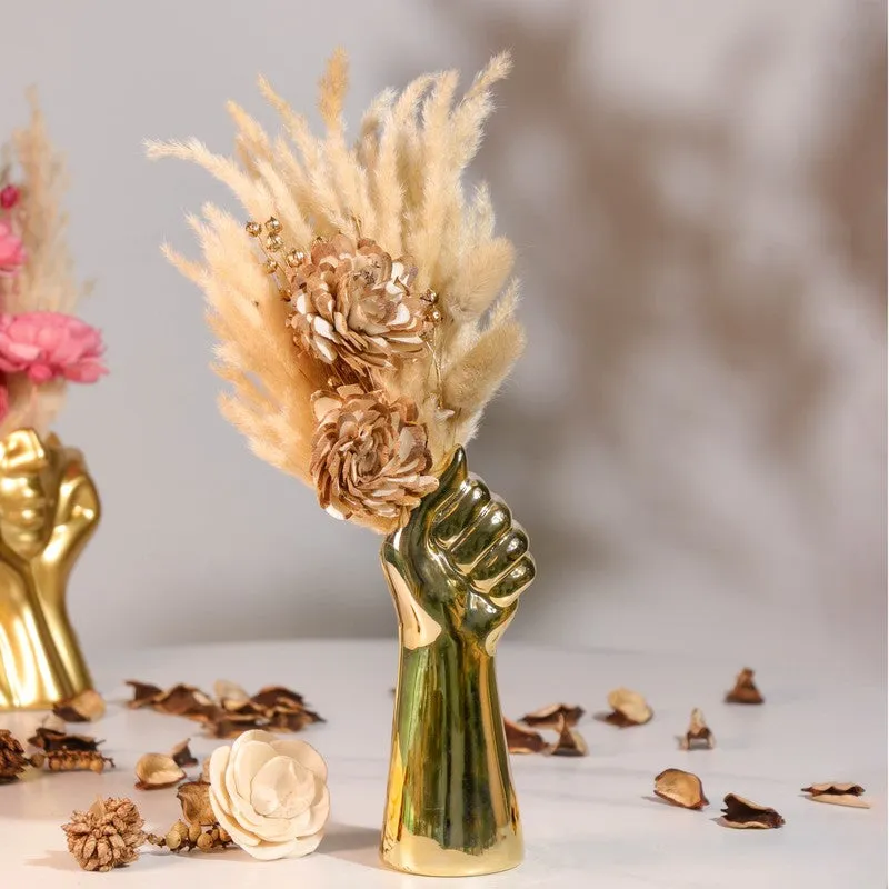 Hand of Bloom Vase with Flowers - Gold media 1