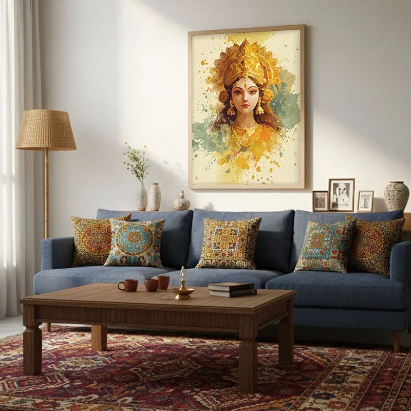 Soothing Aura Maa Durga Archival Paper Wall Art - Natural Brown Frame media 4