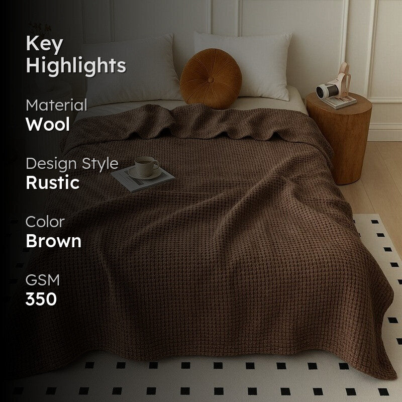 Plushyn Solid Woolen Blanket (Brown) - 350 GSM media 2
