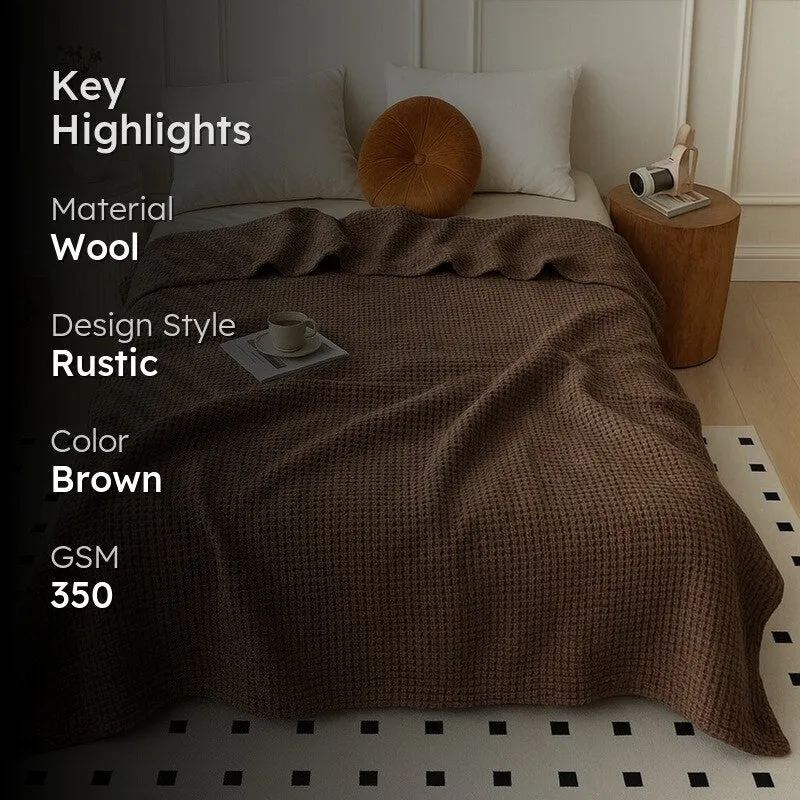 Plushyn Solid Woolen Blanket (Brown) - 350 GSM media 2