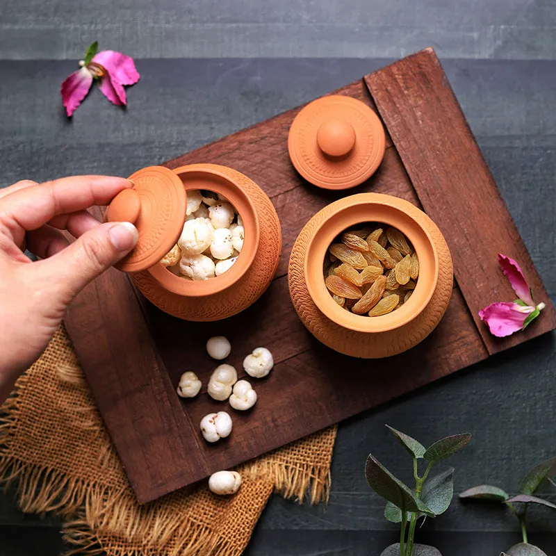 Clay Curve Terracotta Jar (420 mL Each) - Set Of Two media 8