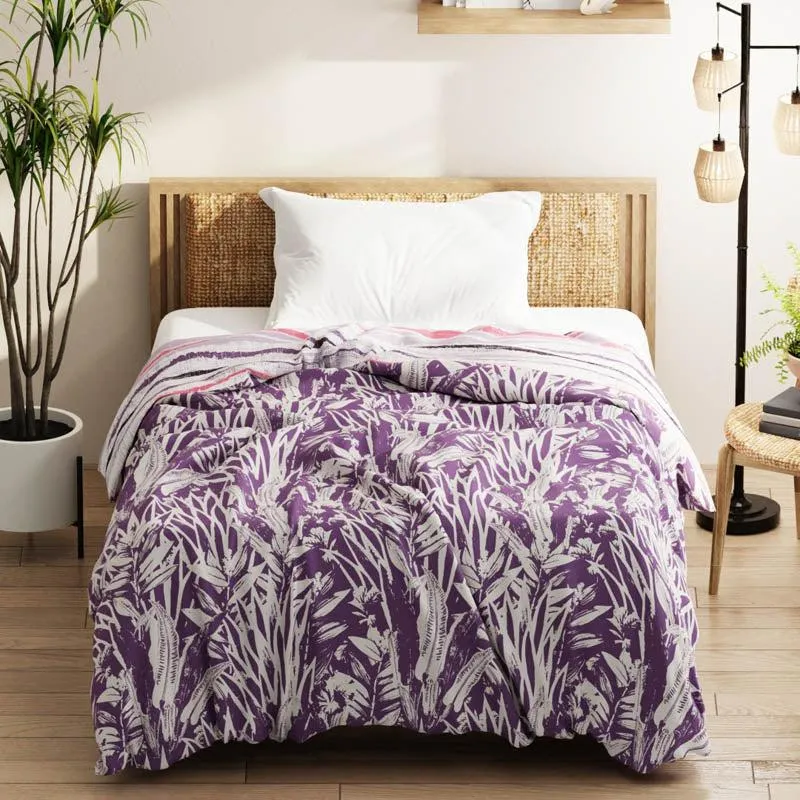 Arjia Floral Reversible Microfiber Comforter (Purple) - 120 GSM media 1