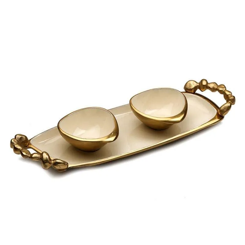 Karla Bowl With Tray (Gold & Ivory) -Three Piece Set media 3