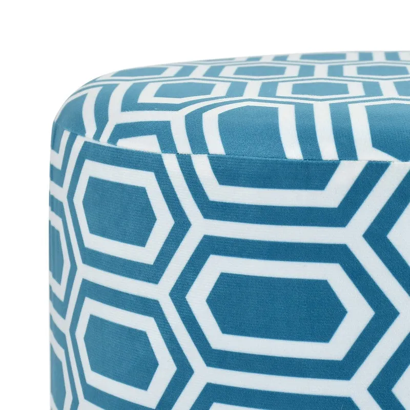 Hexora Geometric Velvet Pouffe - Blue media 4