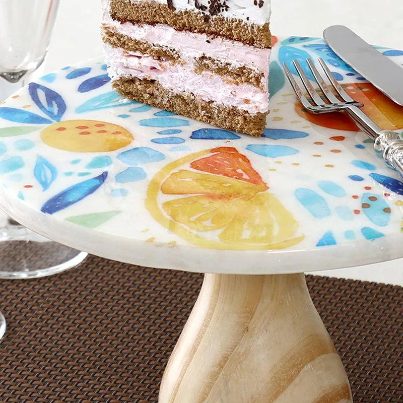Pietra Wood Printed Marble & Wood Cake Stand media 3