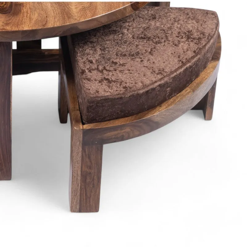 Iveron Sheesham Wooden Center Table with Stools and Cushions (Brown) - Nine Piece Set media 6
