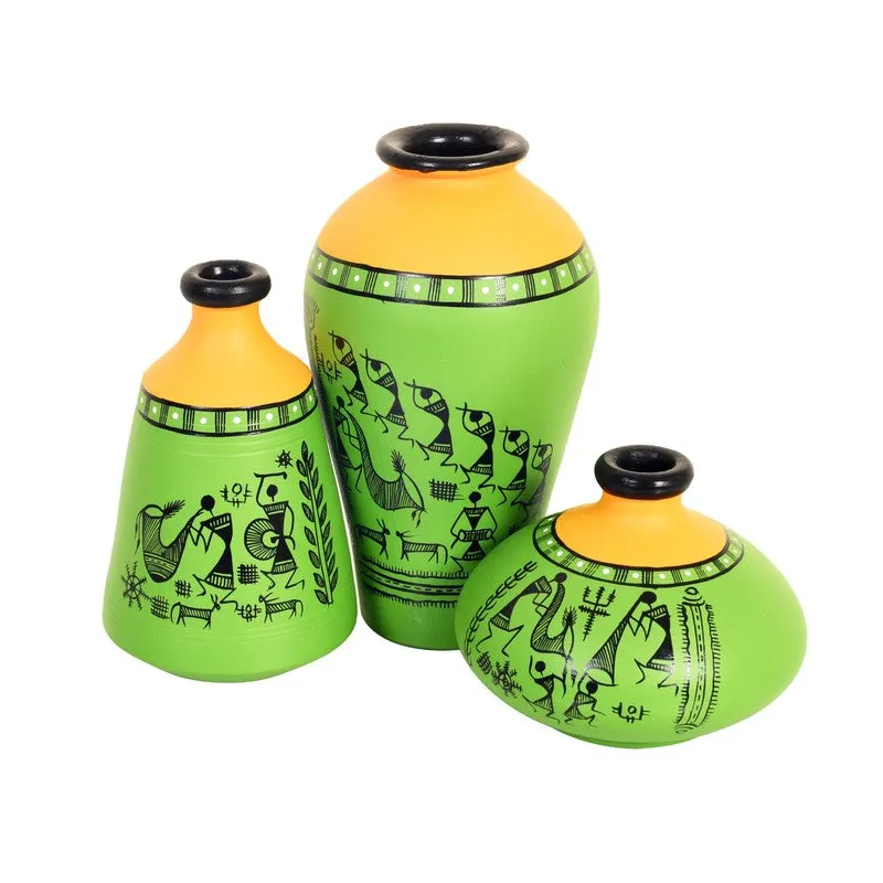 Verdora Green Handpainted Ceramic Vase - Set Of Three media 5