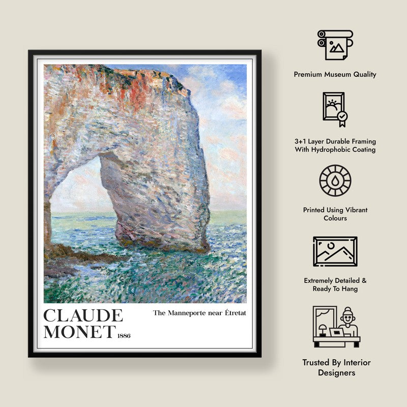 The Manneporte Near Etretat Archival Canvas Wall Painting - Black Frame media 8