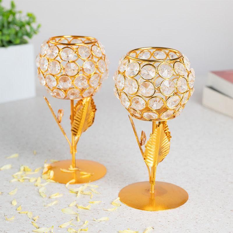Crystal Flower Tealight Candle Holder - Set Of Two