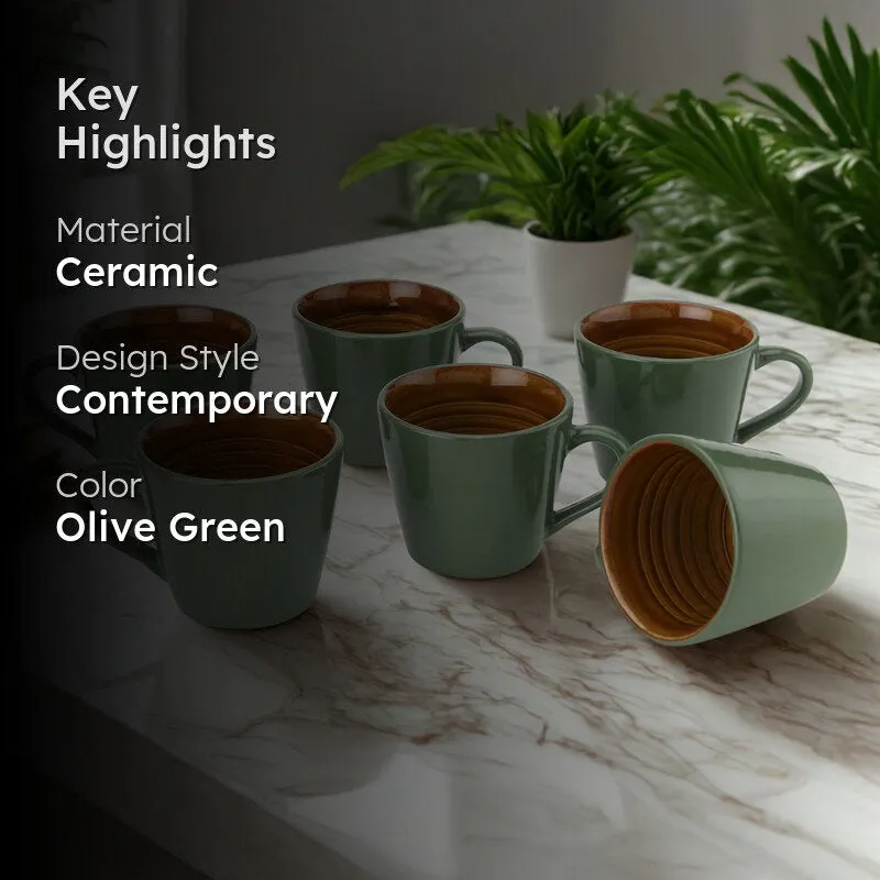 Karvaa Ceramic Tea Cup (175 mL Each)/Olive Green)- Set of Six media 2