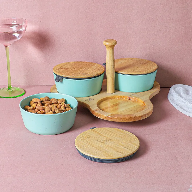 Nava Snack Bowl With Tray (Blue) - Four Piece Set media 1