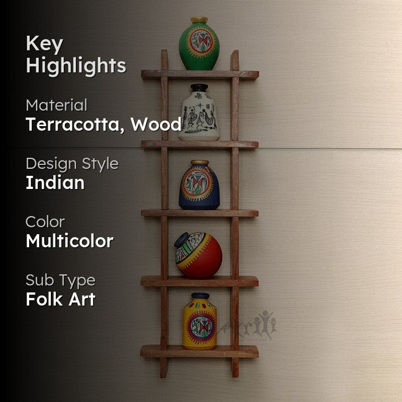Cora Wooden Wall Shelf With Pot - Six Piece Set media 2