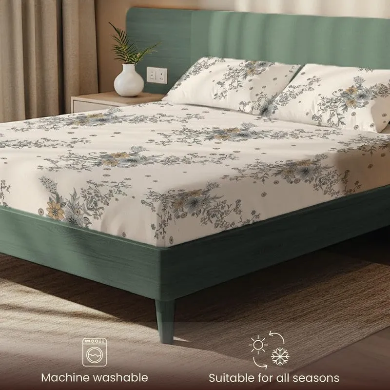 Neutral Blossom Floral Cotton Bedsheets (Beige & Grey) - 200 TC media 6