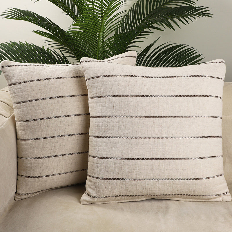 Thread Stripe Woven Cushion Cover (Beige) - Set Of Two media 2